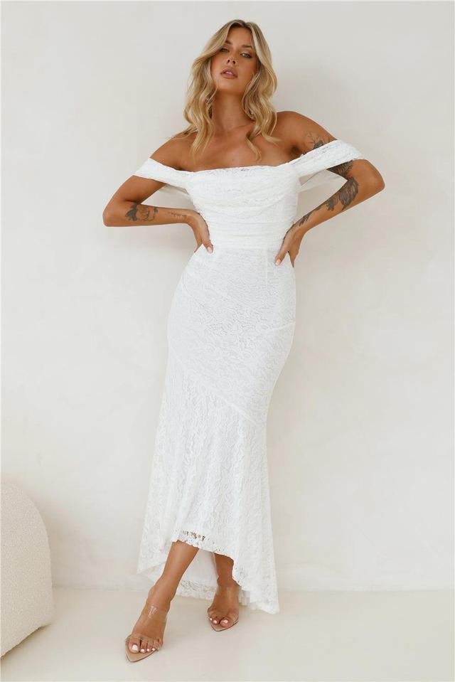 One To Want Off Shoulder Lace Maxi Dress White Product Image