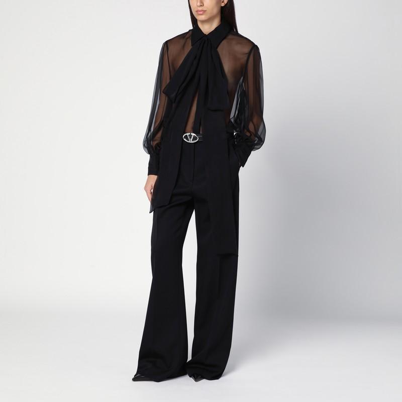 VALENTINO Semi-transparent Black Silk Chiffon Shirt Product Image