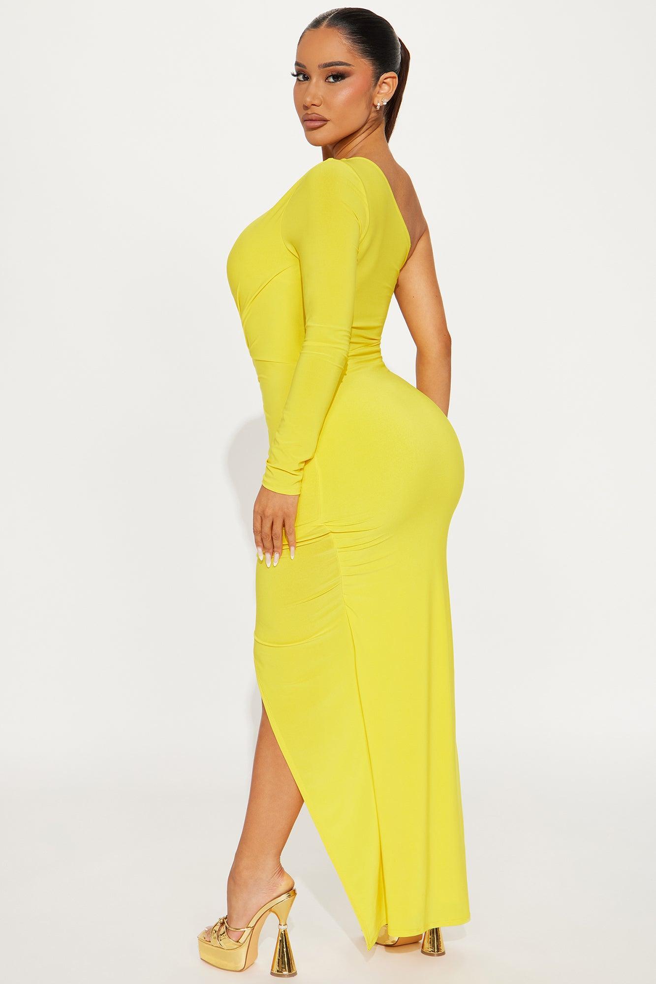 Stacy Ruched Maxi Dress - Yellow Product Image