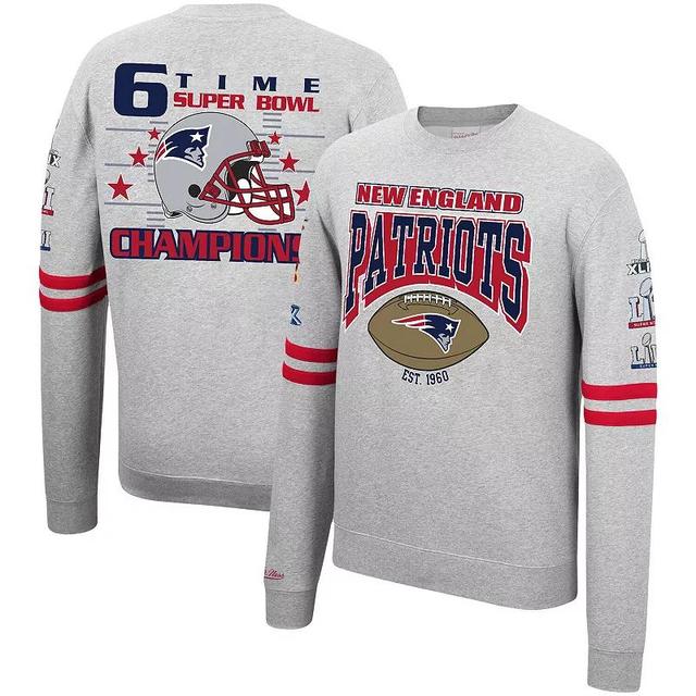 Mens Mitchell & Ness Heathered Gray New England Patriots Allover Print Fleece Pullover Sweatshirt Product Image