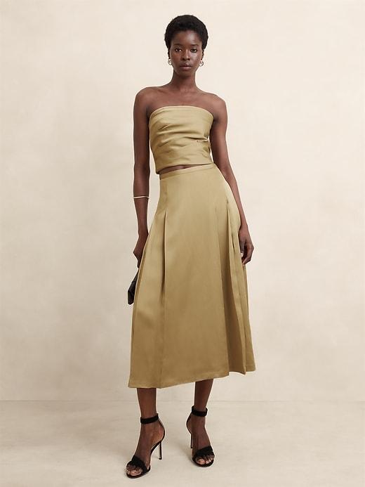 Slub Satin Pleated Midi Skirt Product Image