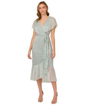 Adrianna Papell Metallic Flutter Sleeve Faux Wrap Dress Product Image