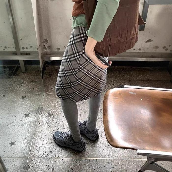 High Rise Plaid Mini A-Line Skirt Product Image