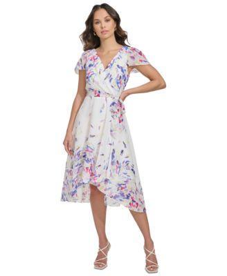 Women's Flutter-Sleeve Faux-Wrap Midi Dress Product Image