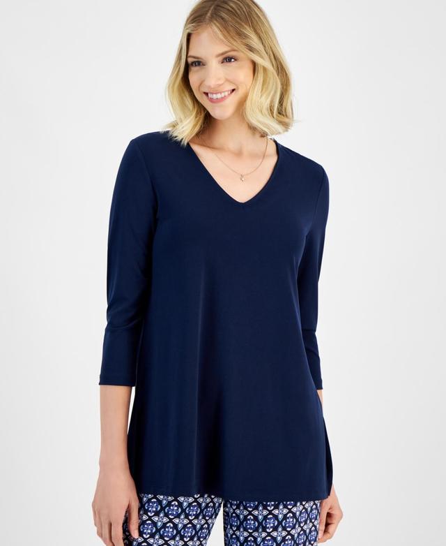 Women's 3/4-Sleeve Swing V-Neck Top, Created for Macy's Product Image