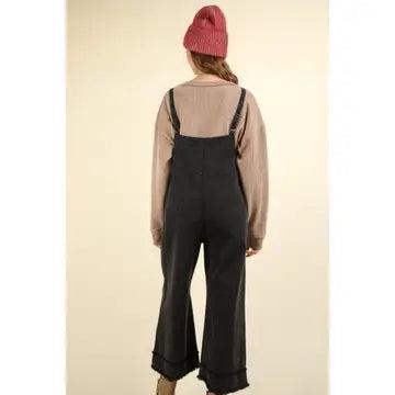 Black Washed Cotton Twill Solid Overalls Jumpsuit Female Product Image