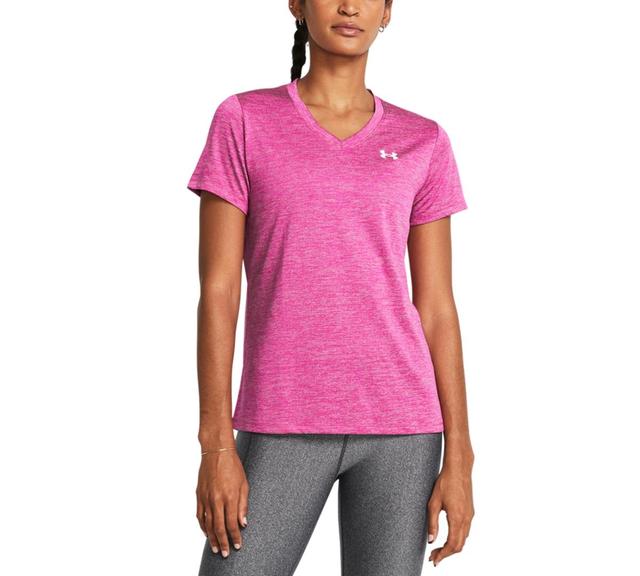 Under Armour Womens Twist Tech V-Neck Short-Sleeve Top - Rebel Pink / Product Image