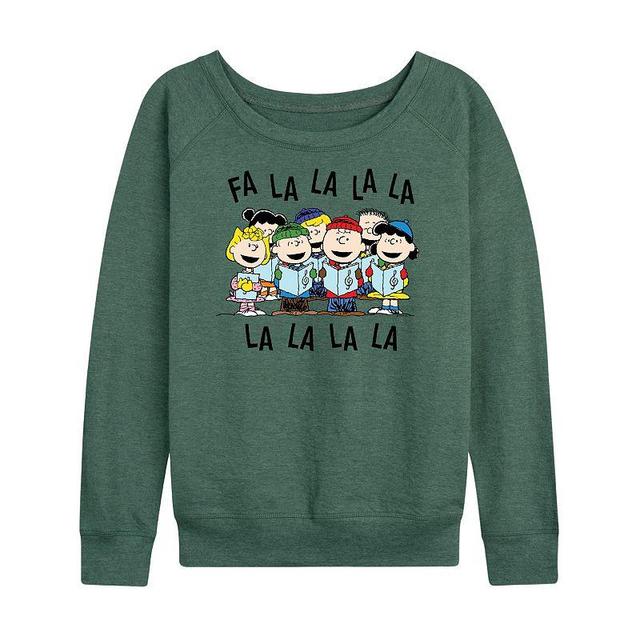 Womens Peanuts Fa La La Lightweight French Terry Sweatshirt Grey Green Product Image