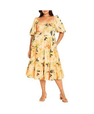 Plus Size Ariella Puff Sleeves Tier Print Dress Product Image