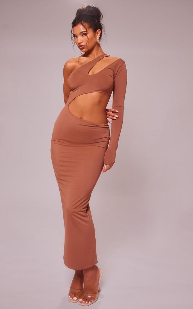 Mocha Slinky One Sleeve Cut Out Maxi Dress Product Image