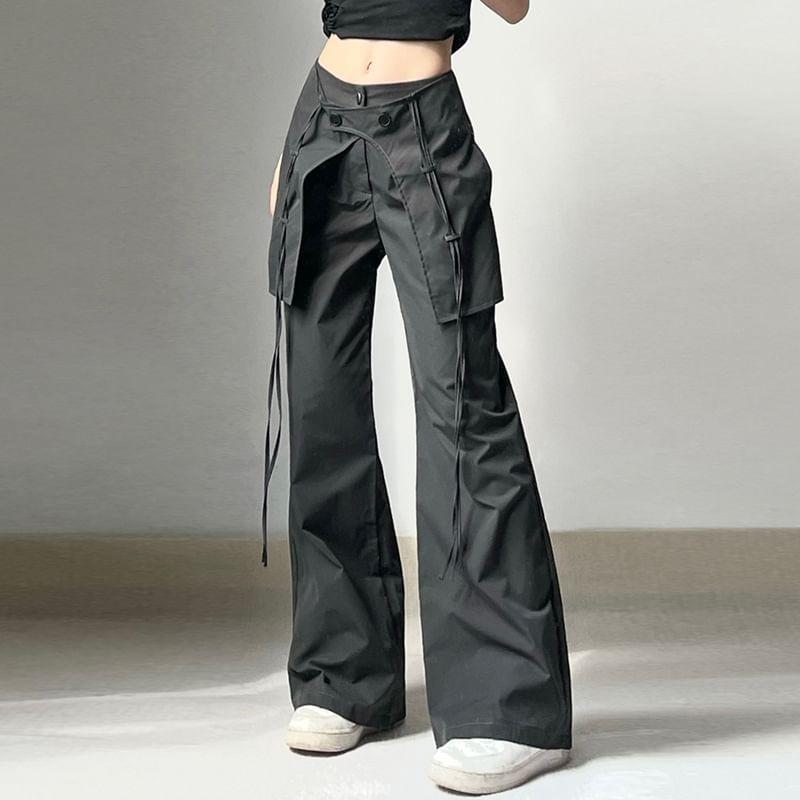 Mid Waist Plain Flared Cargo Pants Product Image