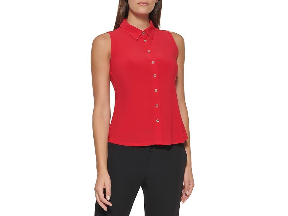 Tommy Hilfiger Sleeveless Point Collar Blouse (Scarlet) Women's Clothing Product Image