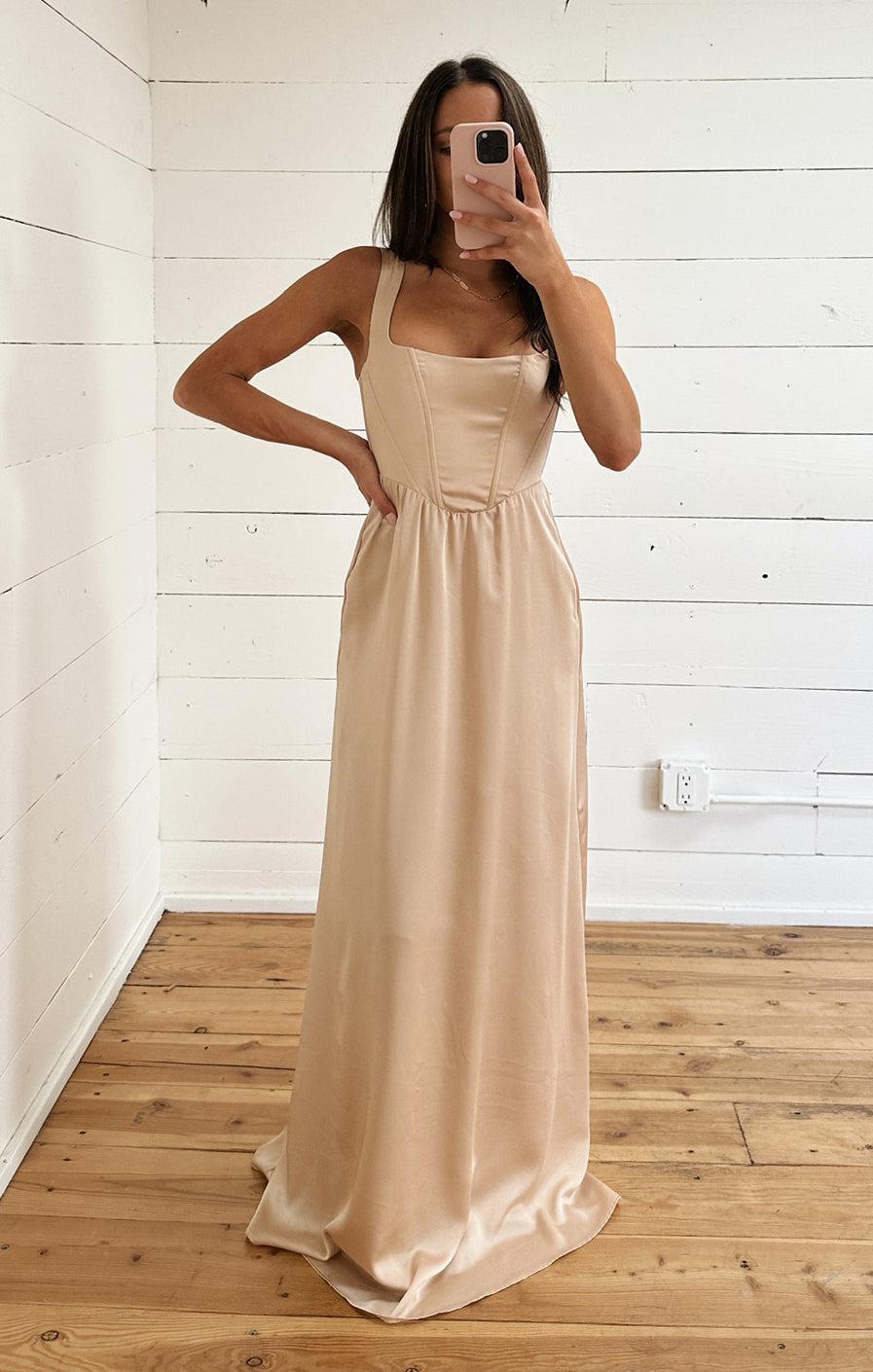 Nina Maxi Dress ~ Champagne Luxe Satin Product Image