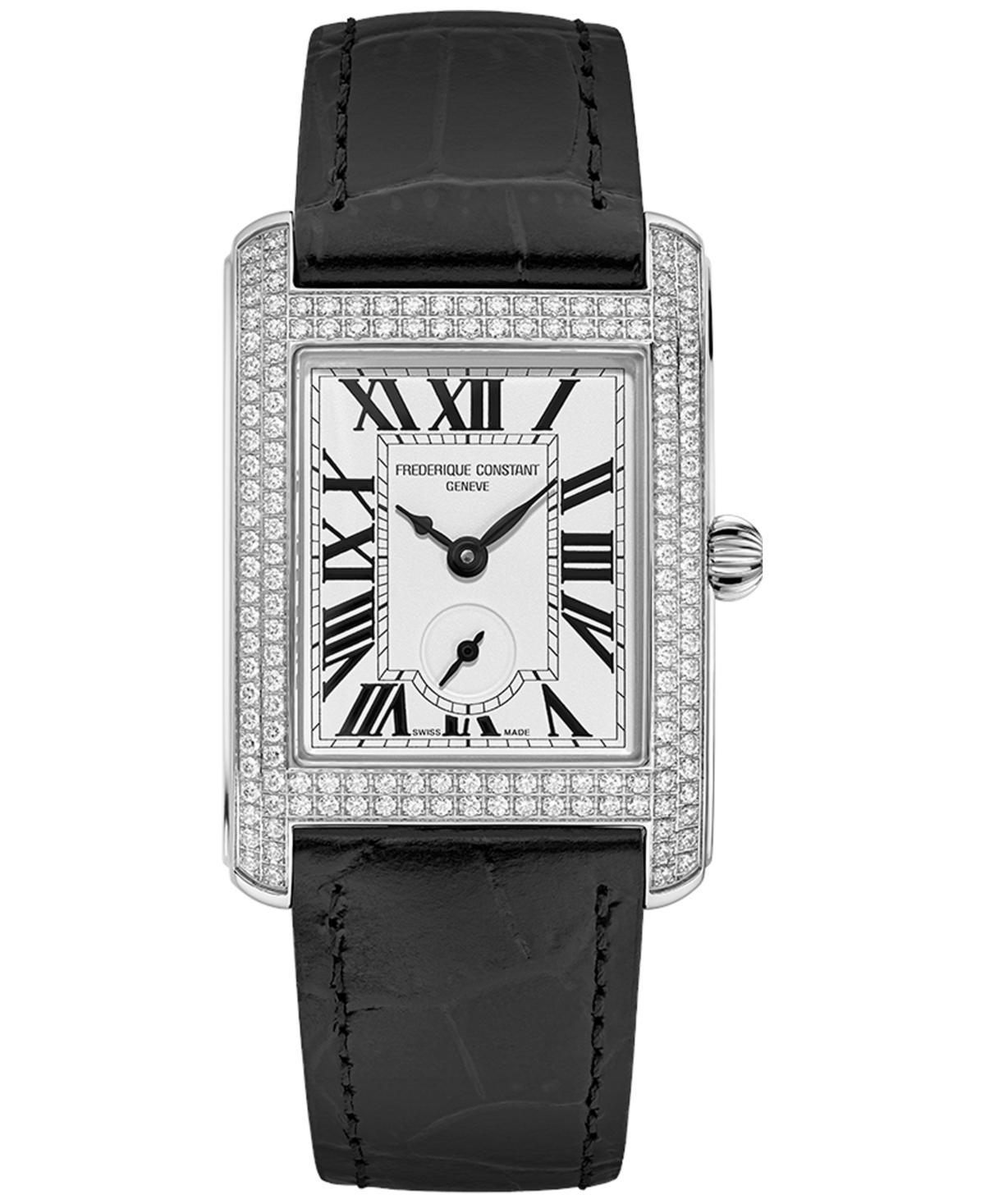 Frederique Constant Womens Swiss Carree Small Seconds Diamond (1-1/5 ct. t.w.) Black Leather Strap Watch 25mm - Black Product Image