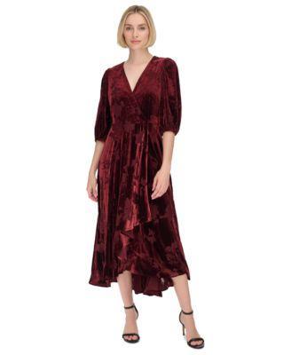 Calvin Klein Womens Burnout-Velvet Faux-Wrap Maxi Dress Product Image