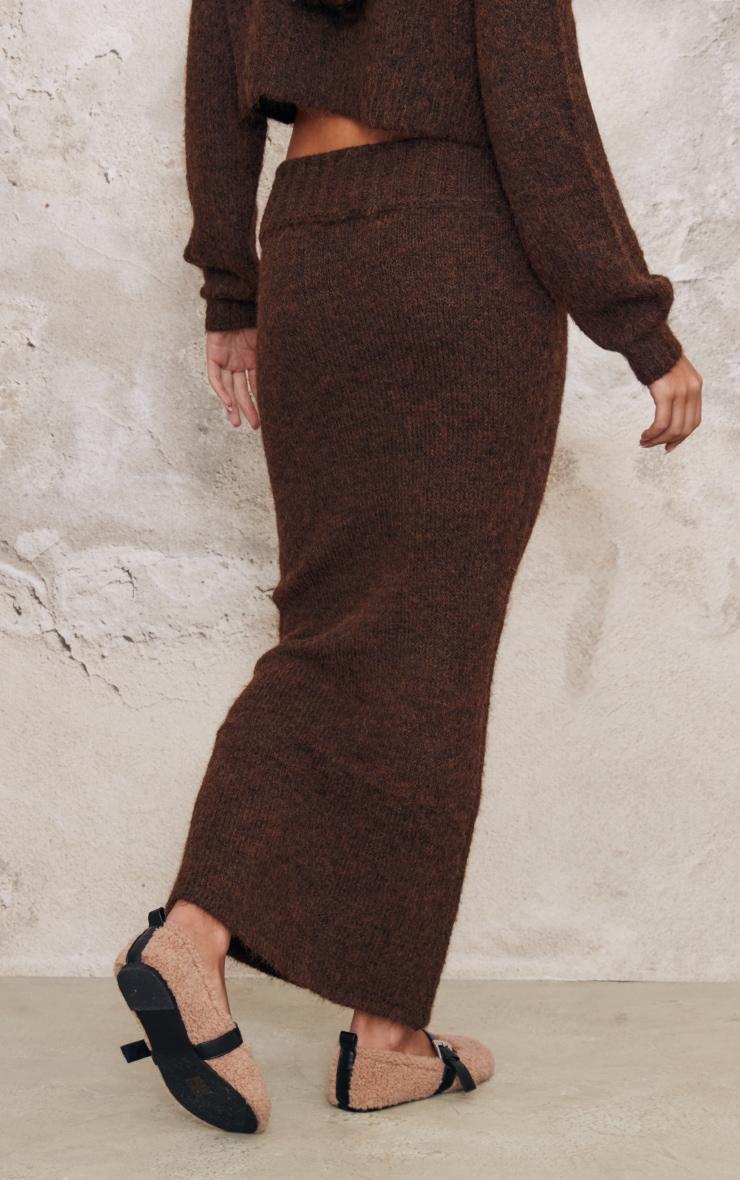 Chocolate Marl Knit Foldover Maxi Skirt Product Image