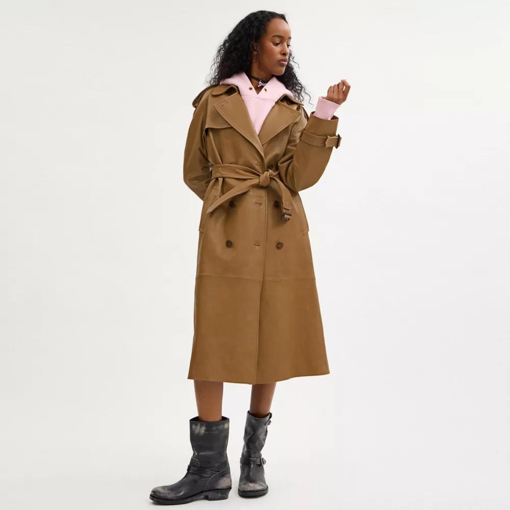 Leather Double Breasted Trench Coat Product Image