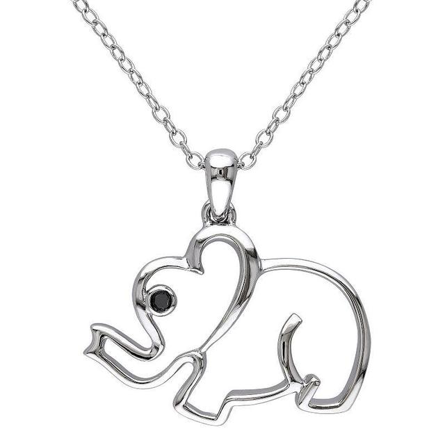 Stella Grace Sterling Silver Black Diamond Accent Elephant Pendant Necklace, Womens Product Image