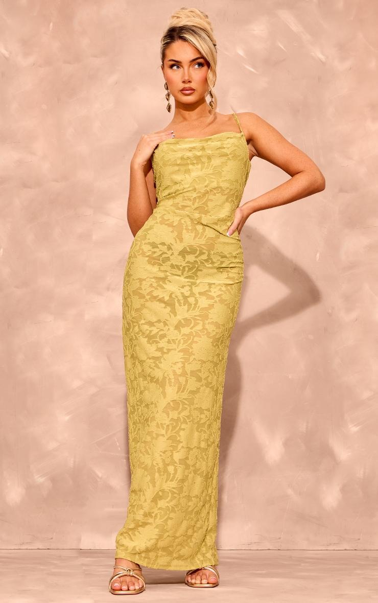 Lime Floral Sheer Burnout Cowl Neck Strappy Maxi Dress Product Image