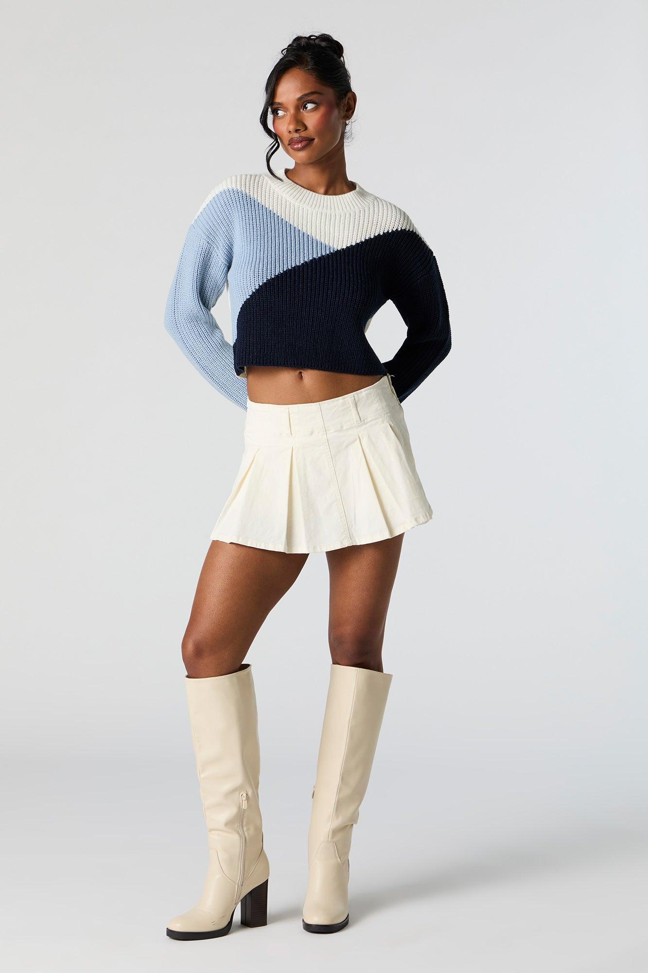 Colourblock Ribbed Knit Crewneck Sweater Female Product Image