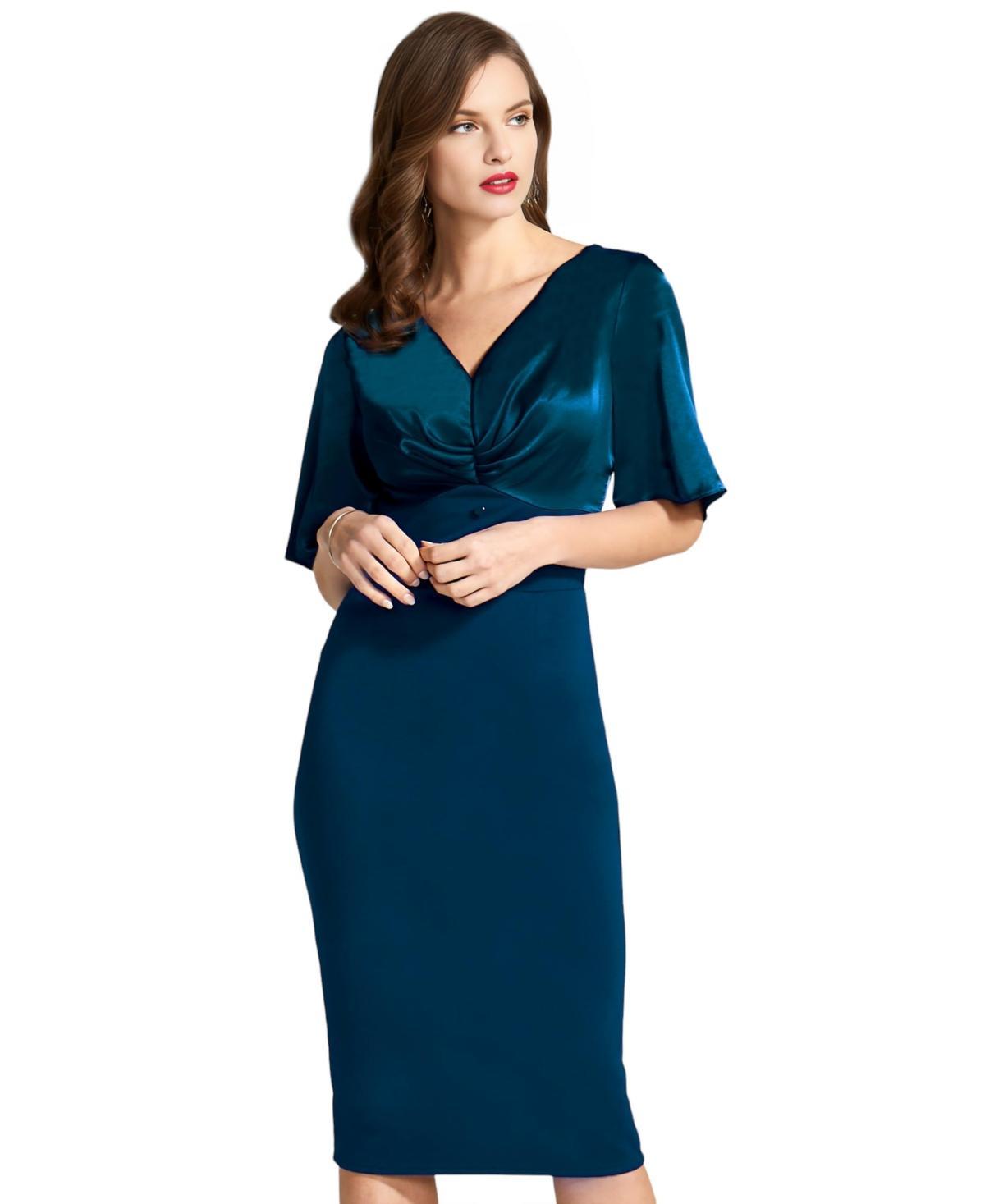 Hotsquash London Womens V-Neck Satin-Top Pencil Dress Product Image