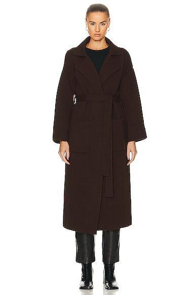 NOUR HAMMOUR Claire Extra Long Belted Knit Cardigan in Brown Product Image