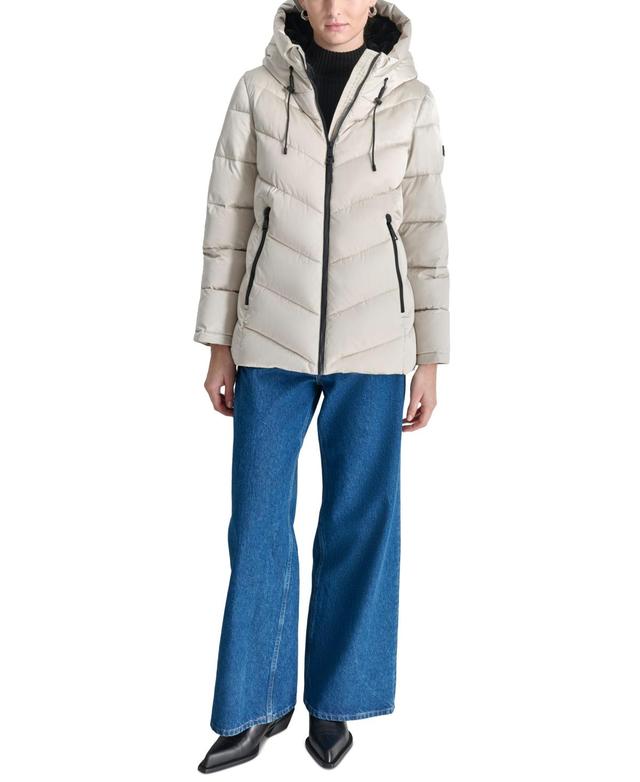 Dkny Womens Hooded Zip-Front Puffer Coat Product Image