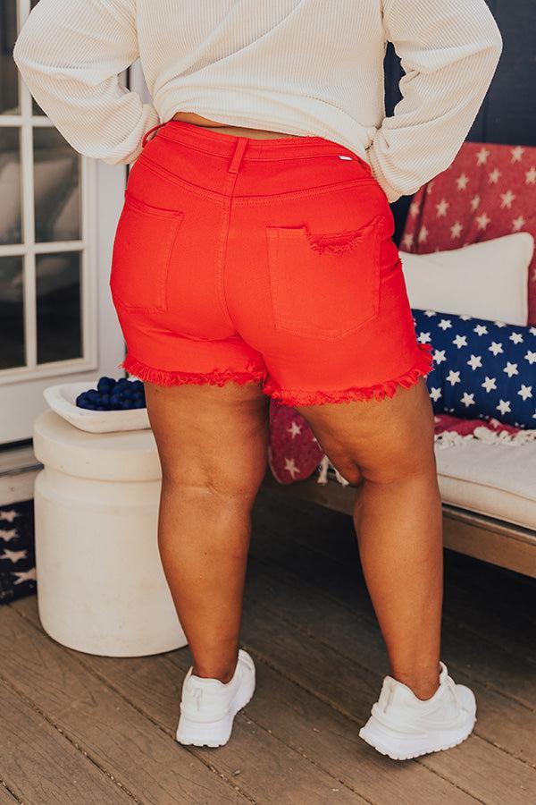 Risen Allison High Waist Distressed Shorts in Red Curves Product Image