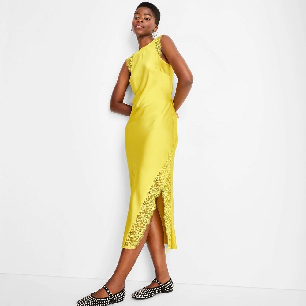 Womens Sleeveless Lace Trim Ankle Dress - Future Collective Yellow XL Product Image