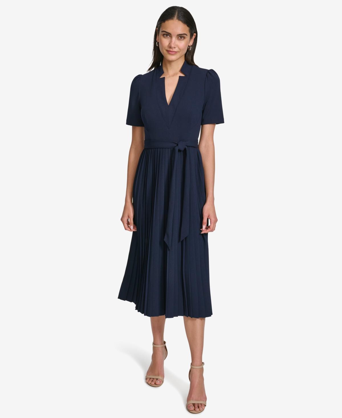 Women's V-Neck Scuba-Crepe A-Line Midi Dress Product Image