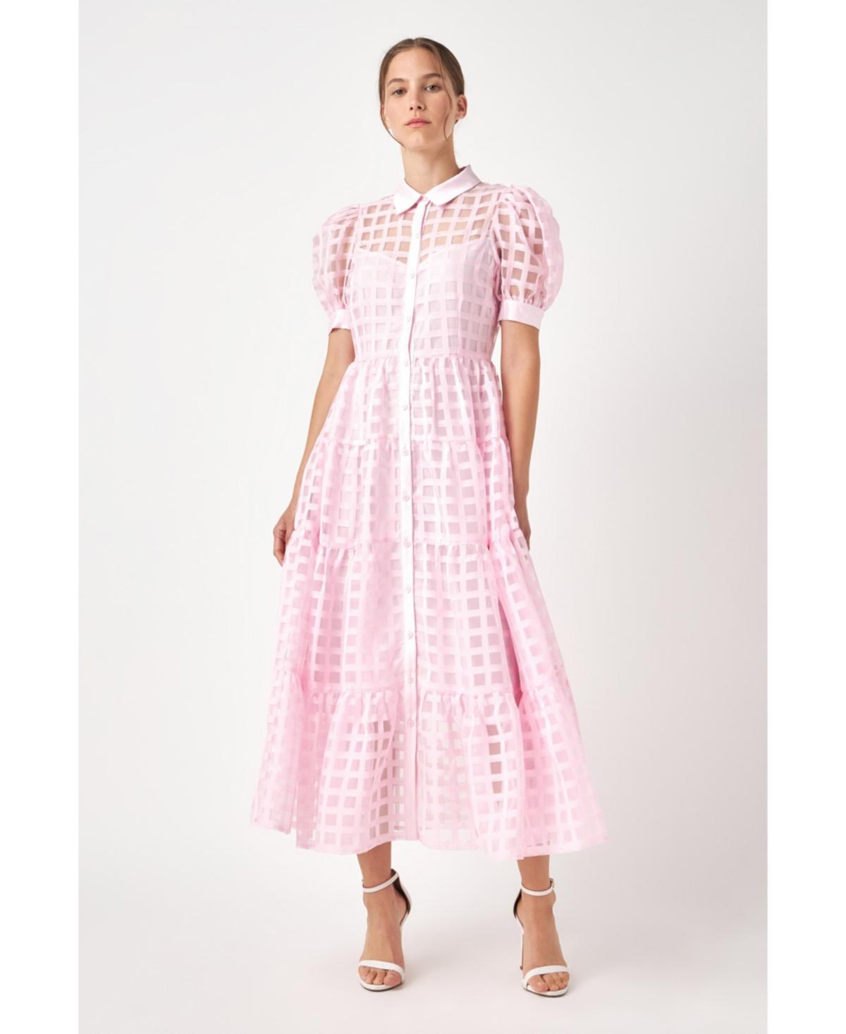 English Factory Womens Gridded Organza Tiered Maxi Dress Product Image