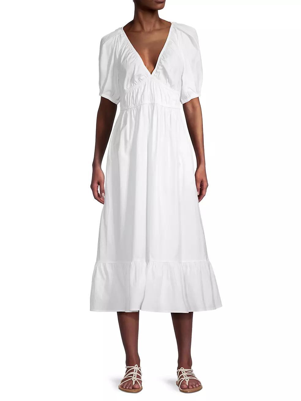 Stretch Cotton Poplin V-Neck Midi-Dress Product Image