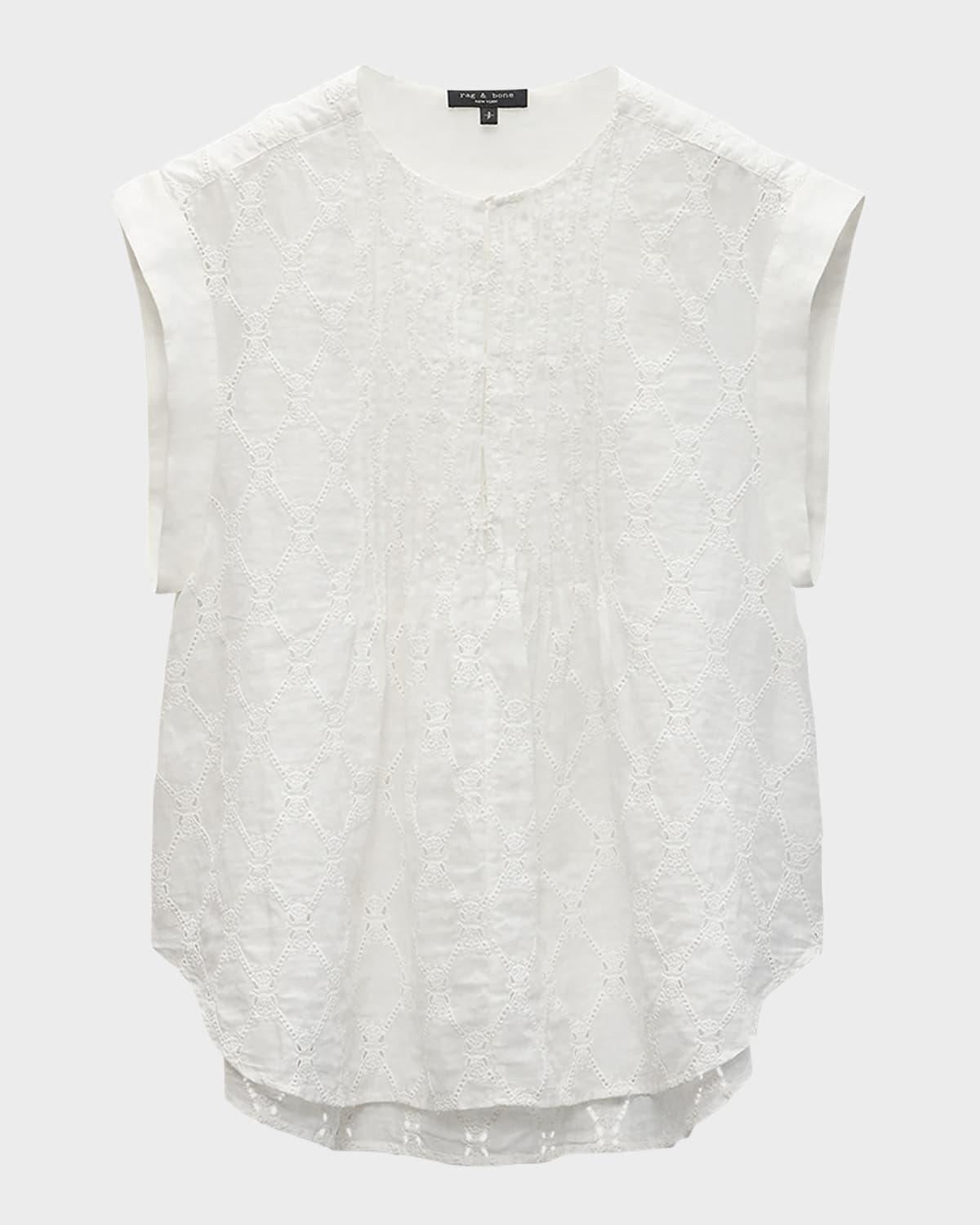 Gabby Embroidered Eyelet Top In White Product Image