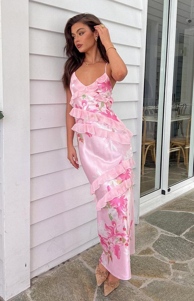 Inara Pink Floral Print Ruffle Maxi Dress Product Image