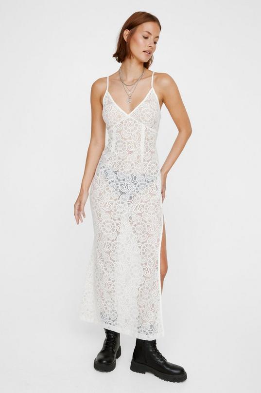 Lace Strappy Low Back Maxi Slip Dress Product Image