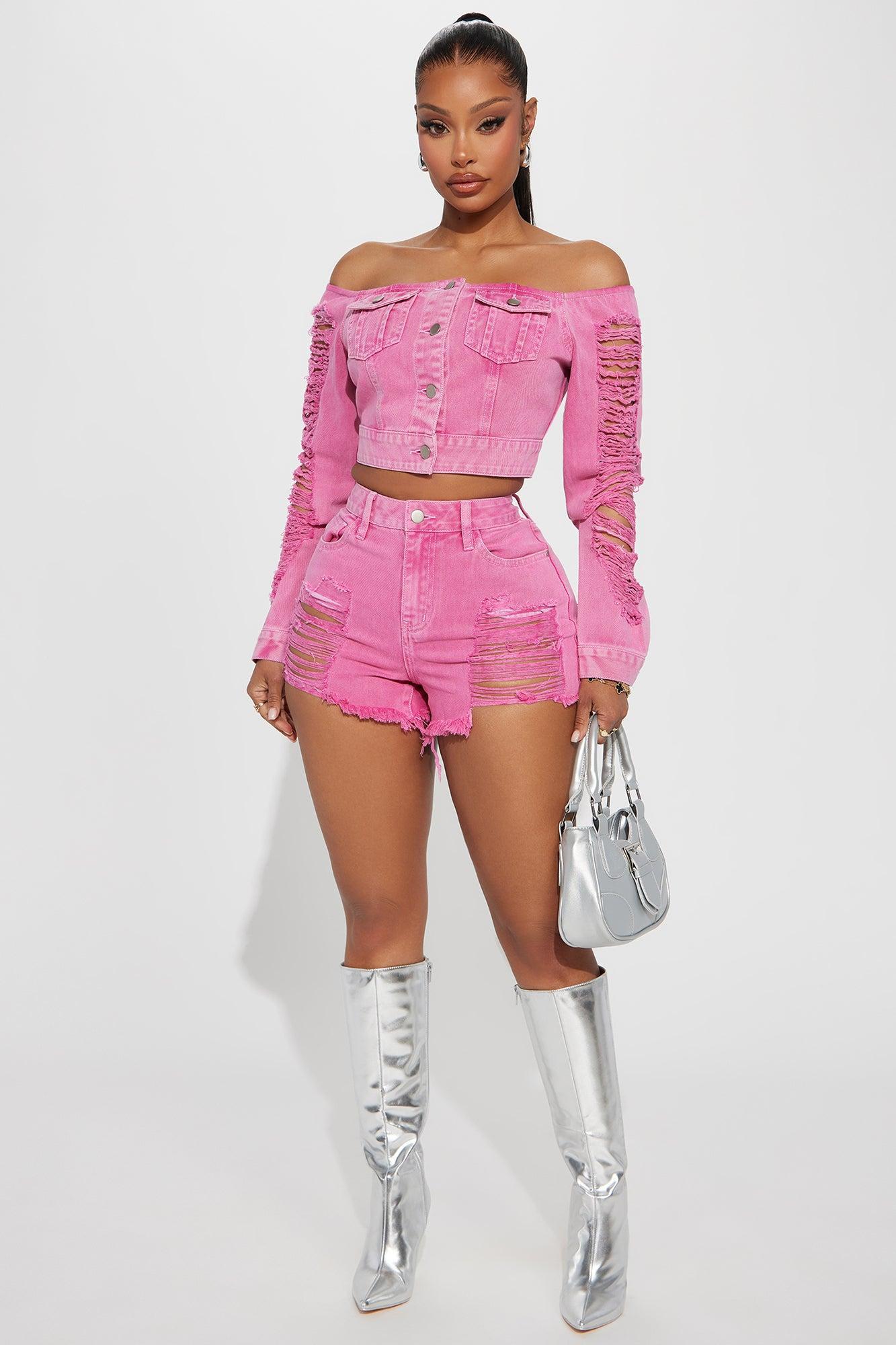 Lovestruck Ripped Denim Shorts - Pink Product Image