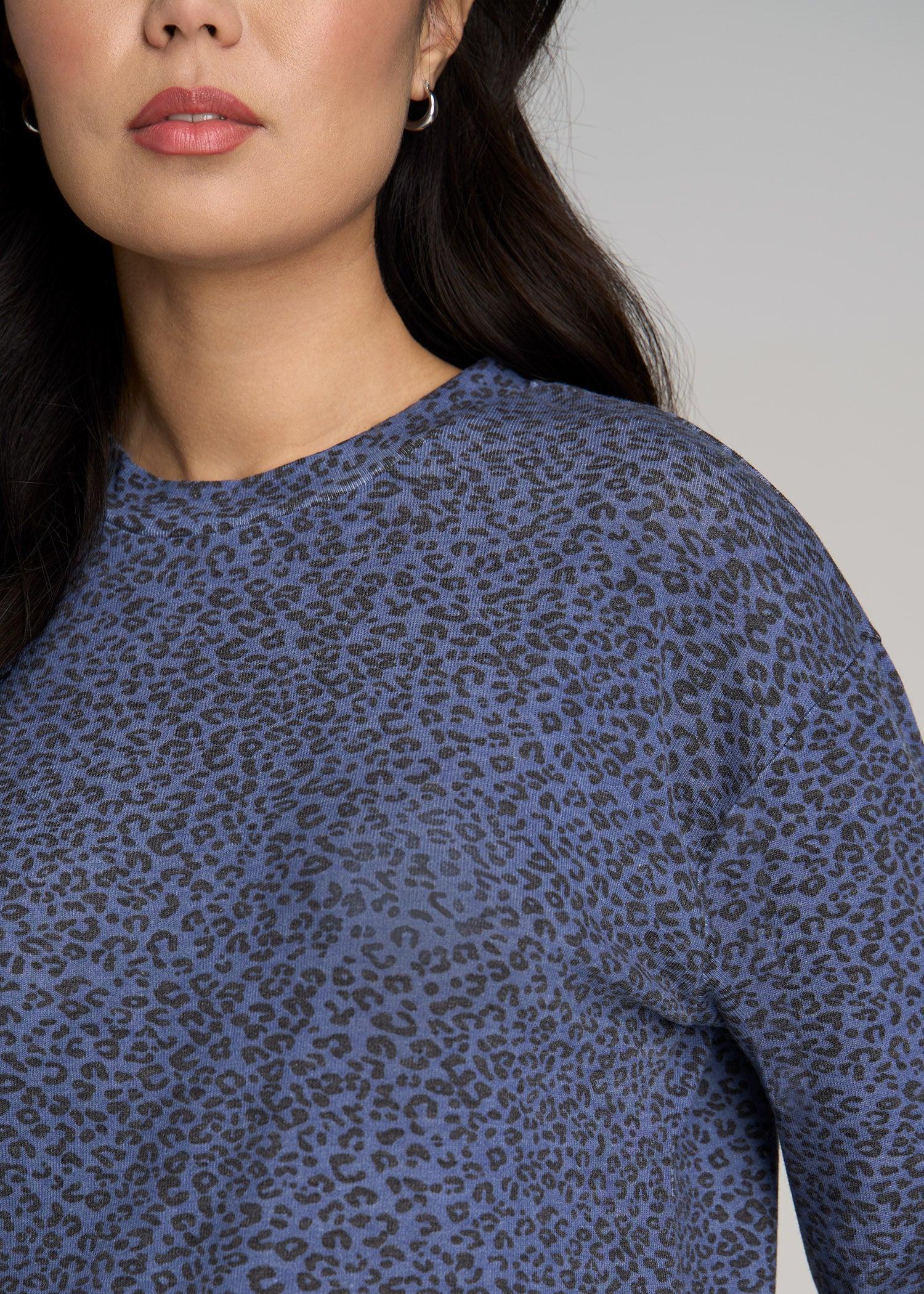 Cozy Lounge Crewneck in Navy Leopard - Tall Women's Shirts Female Product Image