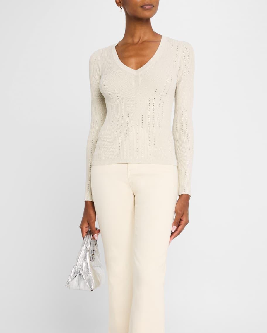 Callie Metallic Knit V-Neck Sweater Product Image