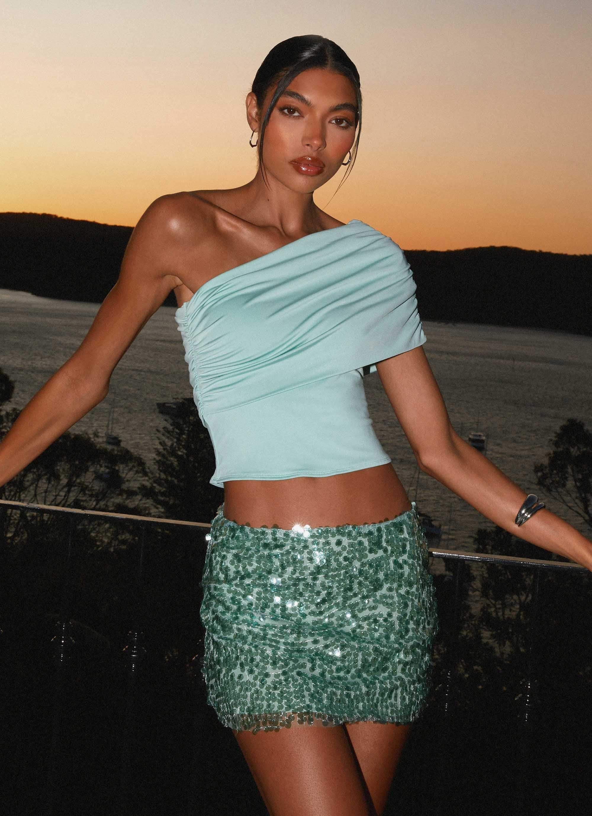 Islington One Shoulder Top - Mint Product Image