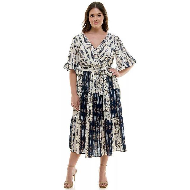 Plus Size Figueroa & Flower Printed V-Neck Tiered Maxi Dress, Womens Product Image