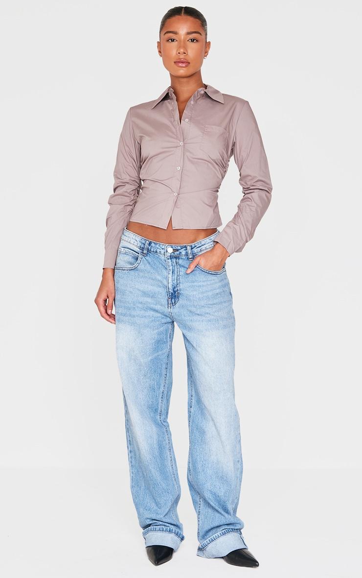 Mocha Ruched Side Shirt Product Image