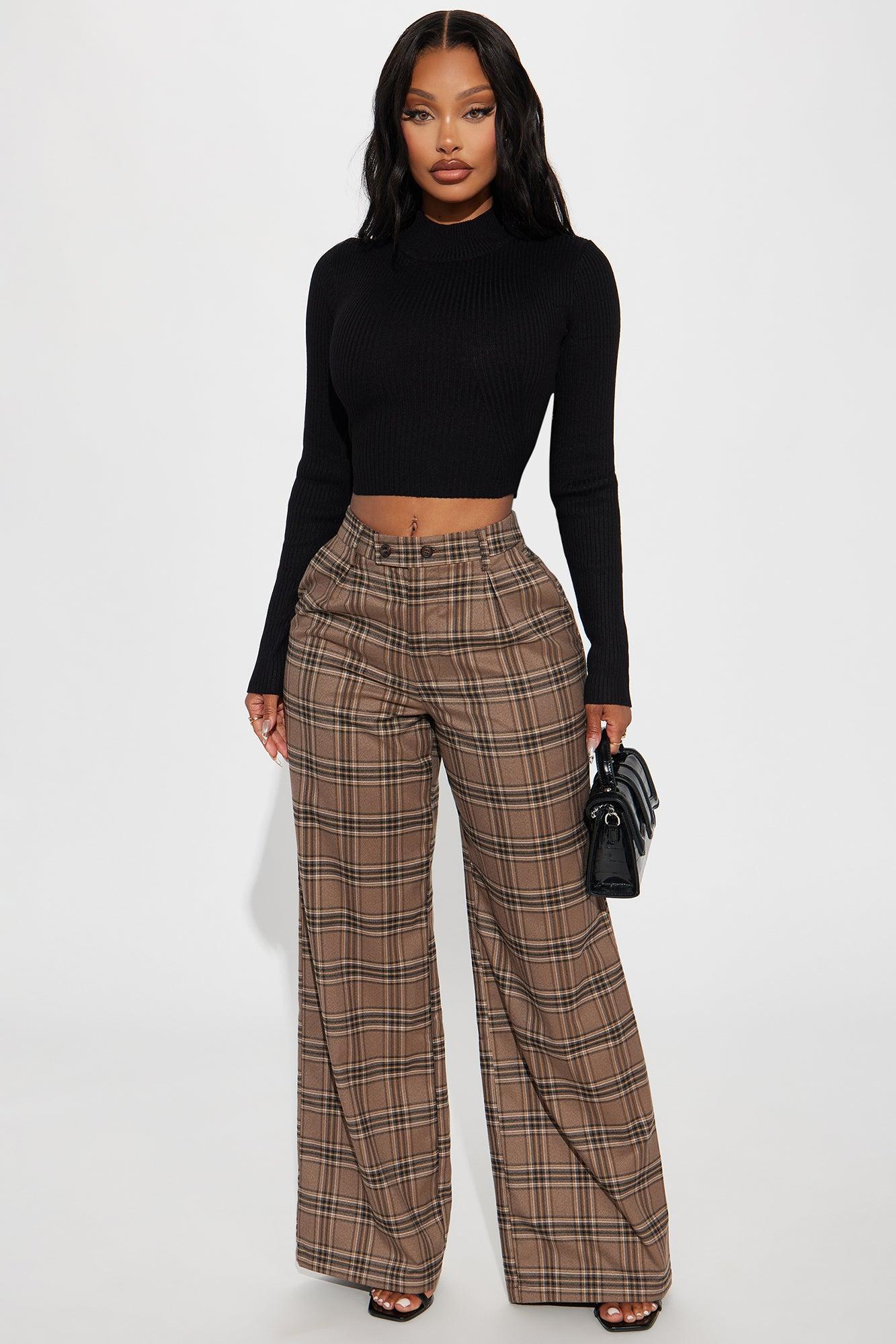 Alaiya Wide Leg Plaid Trouser - Brown/combo product image