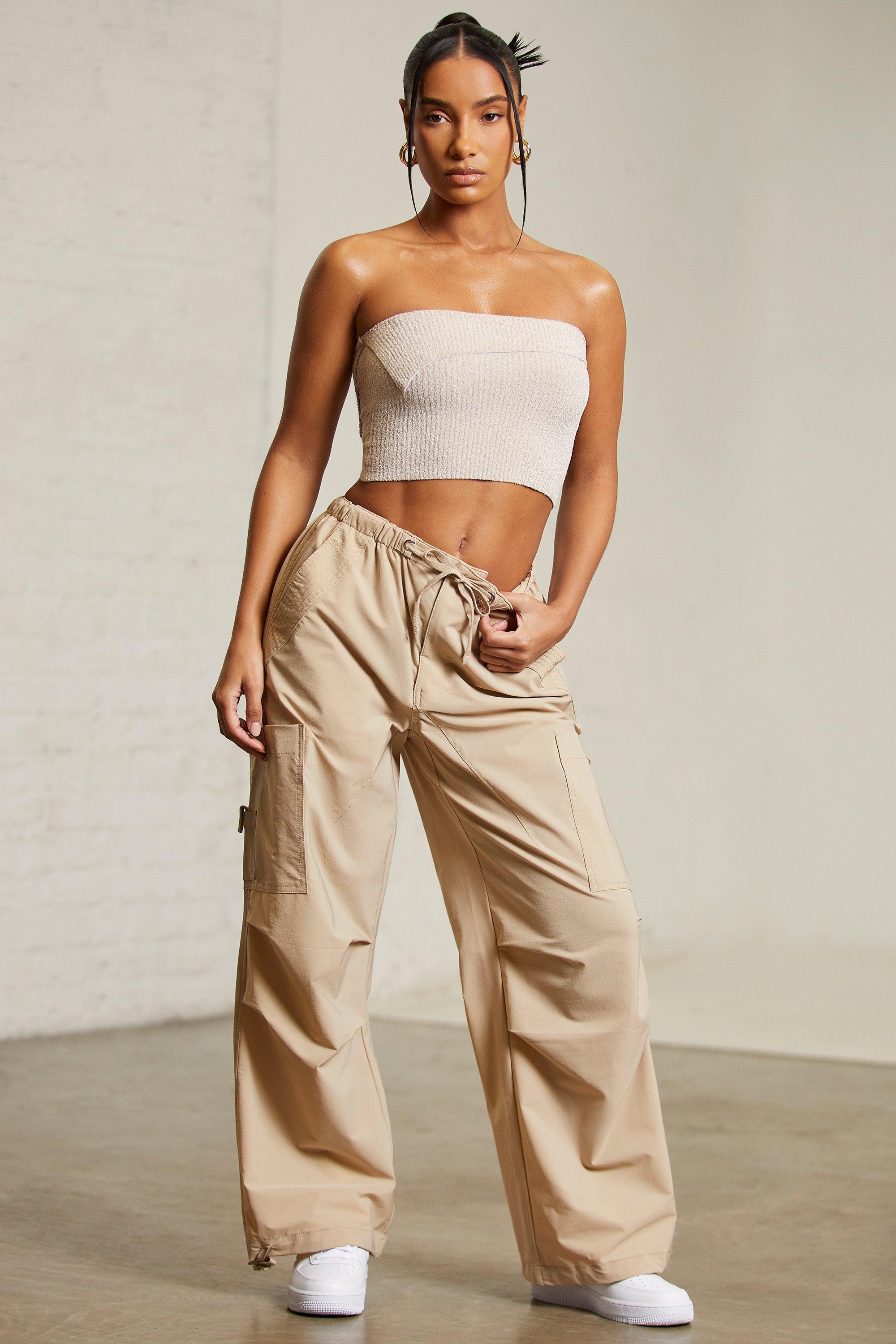 Wide Leg Cargo Trousers in Beige Product Image