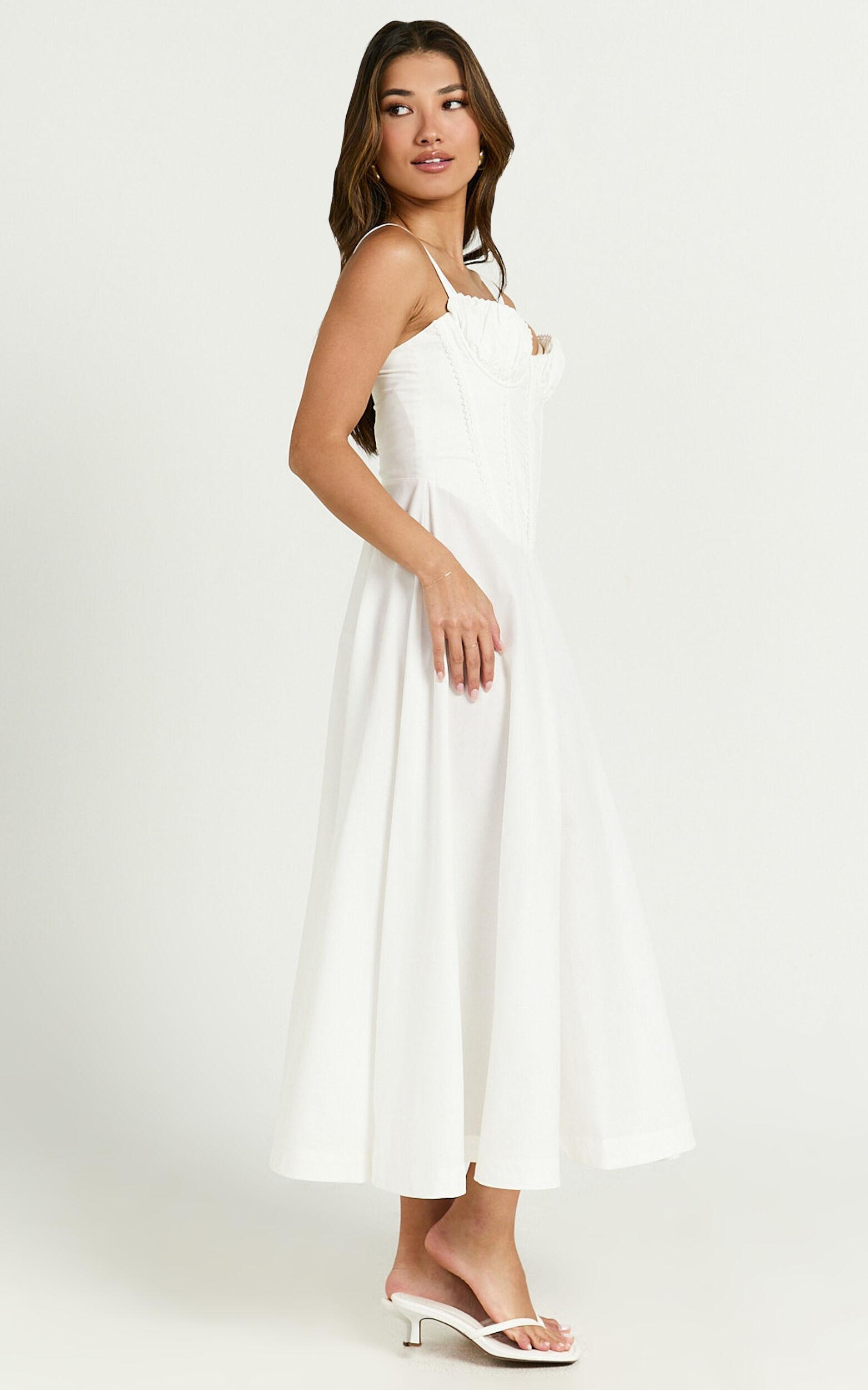 Jonas Midi Dress - Ruched Corset Lace Trim Dress in Ivory Product Image