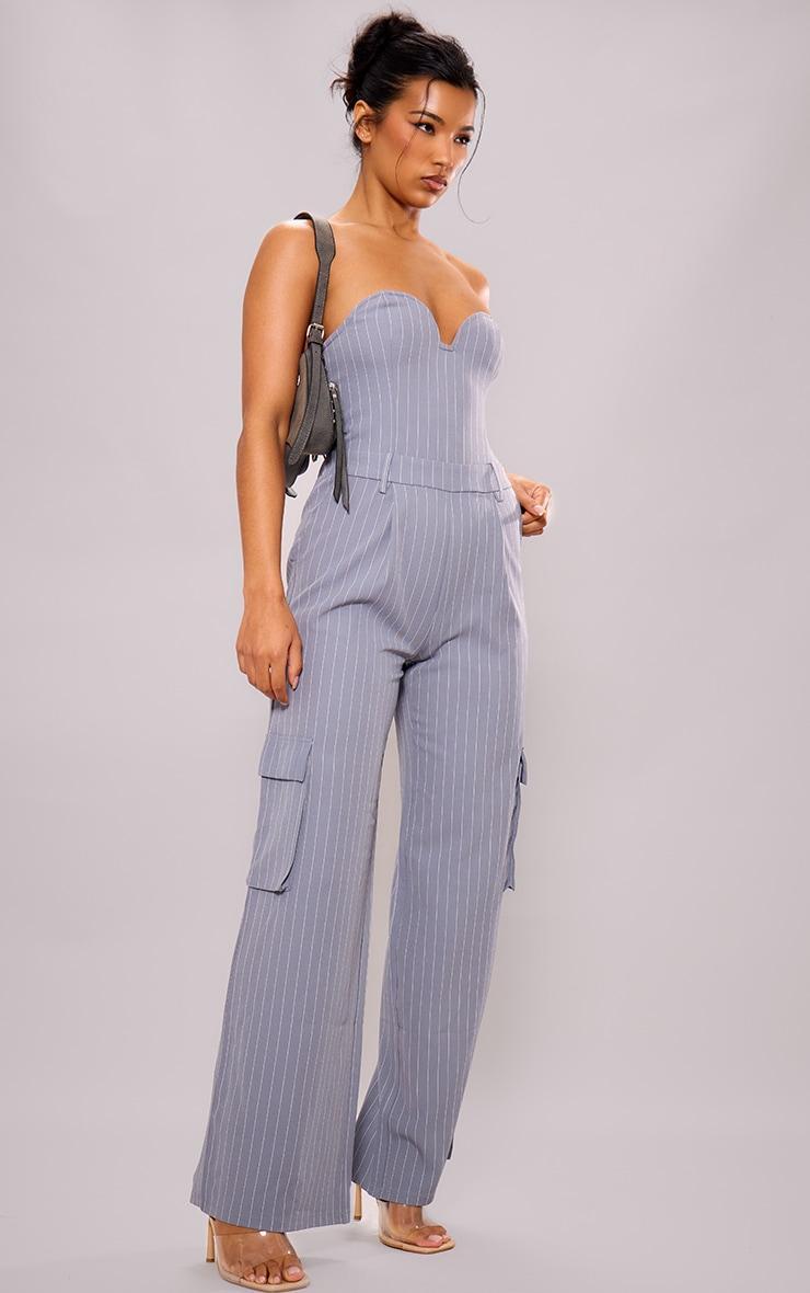 Charcoal Pinstripe Bandeau Wide Leg Jumpsuit Product Image