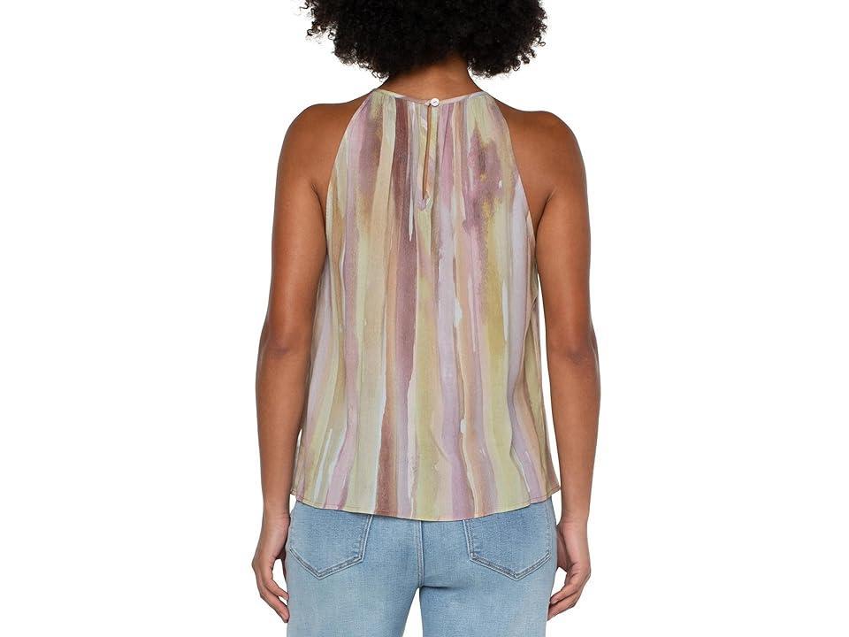 Liverpool Los Angeles Sleeveless Mock Neck Halter Top (Watercolor Stripe Print) Women's Clothing Product Image