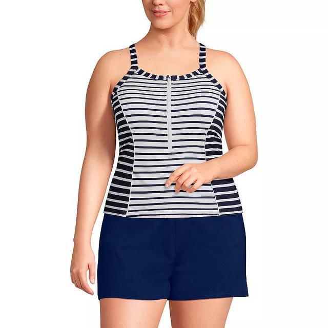 Plus Size Lands End Chlorine Resistant High Neck Zip Front Racerback Tankini Swimsuit Top, Womens Product Image