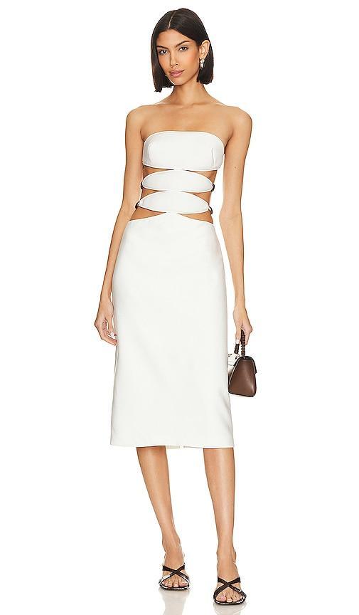 ADRIANA DEGREAS Vintage Orchid Cut Out Midi Dress in White. Product Image