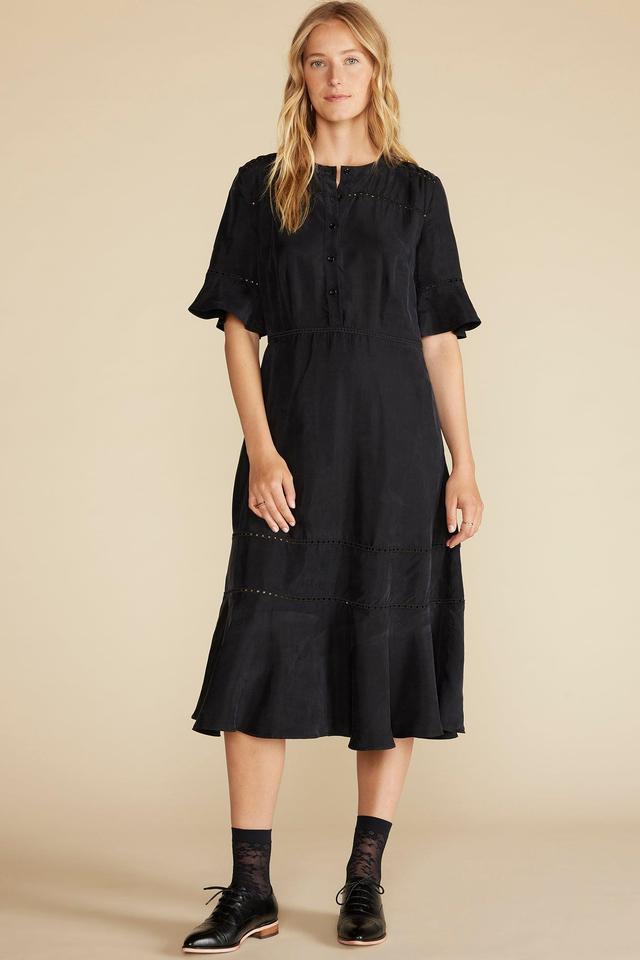 Adaline Embroidered Cupro Dress - Black Product Image