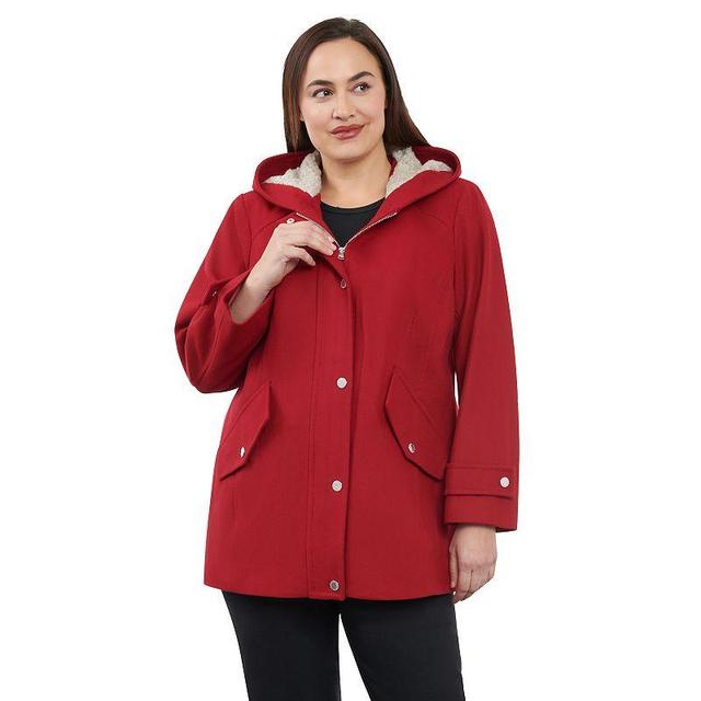 Plus Size London Fog Sherpa-Lined Hood Wool-Blend Coat, Womens Product Image